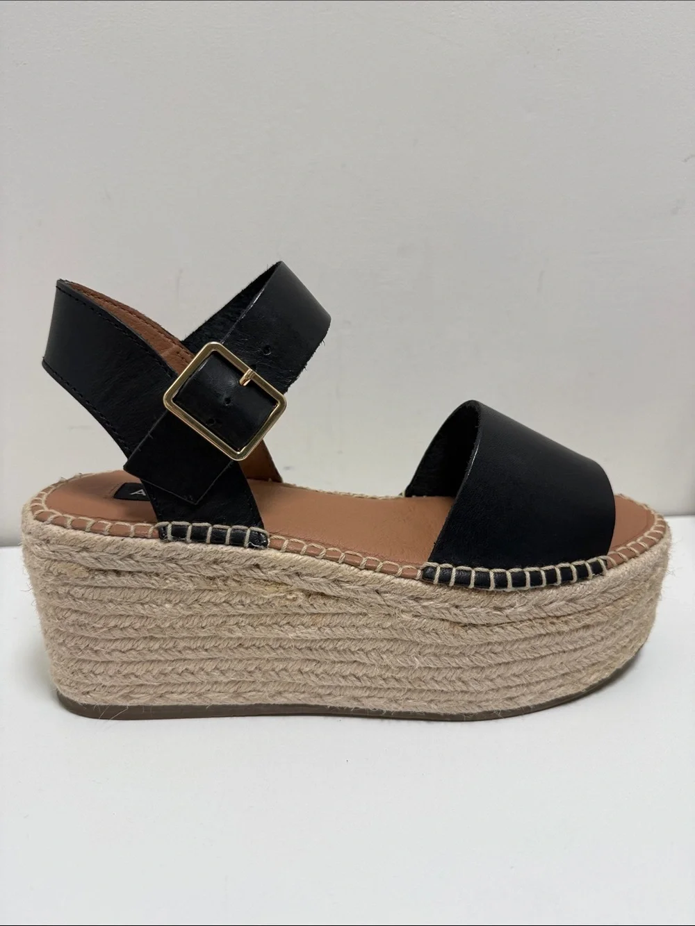 Aqua Rowan Platform Espadrille Sandals  Ankle Strap black sz 7.5